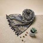 STOLE STUDIO Embellished Leaf Luxurious Viscose Stole Scarf (Black/Beige)