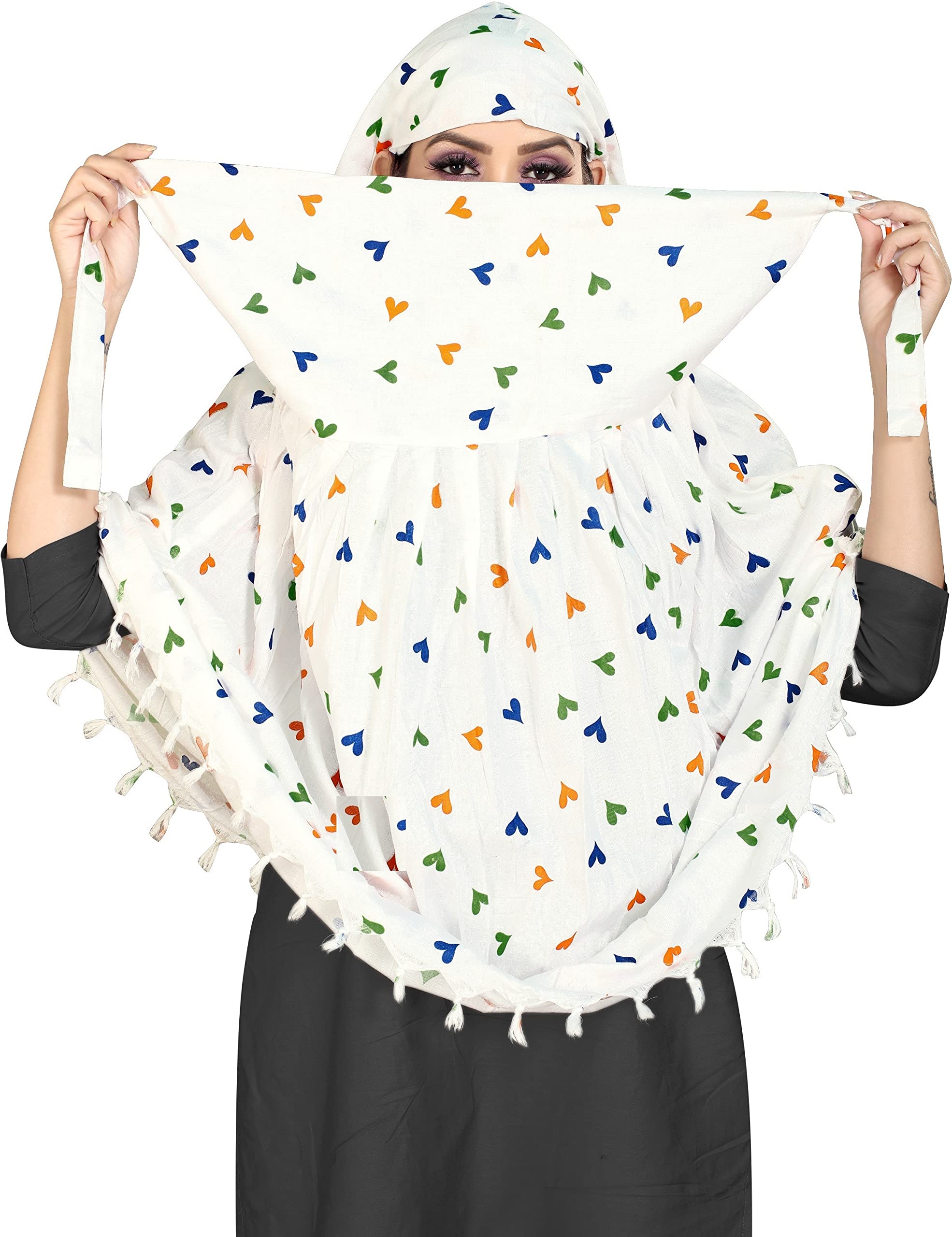 VASTTRAM Women's Pure Cotton Long Scarves Female Scarf Cum Mask Usable For Driver Anti Pollution Full Face Cover With UV Sun Rays Protection, White