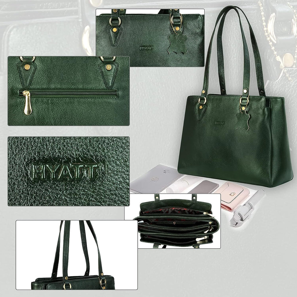 RICHSIGN LEATHER ACCESSORIES Full-Grain Natural Leather Top-Handle satchel Handbags & Shoulder tote Bags For Women (Dimension- L-13 X H-10 x W- 5 Inch | Weight- 0.8 KG / 800 GR (GREEN)