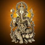 ARTVARKO Brass Jewellery Mangalkari Ganesha Sitting On Lotus Bhagwan Idol Ganesha Statue Ganpati Murti for Home Entrance Decor Diwali Gift