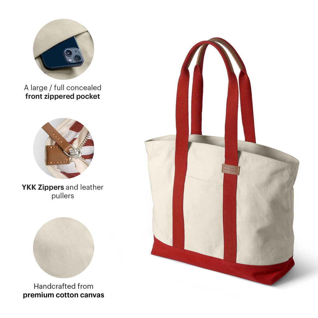 DailyObjects Ivory-Crimson Red Field Tote Bag |Canvas Tote Shoulder Bag Fits upto 14 Laptop for Women and Men Work & Daily Use |Handcrafted from premium cotton canvas perfect for Work & Daily Use