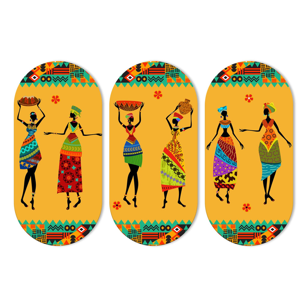 Artvibes African Warli Art Decorative MDF Wooden Wall Art for Home | Living Room | Office | Wall Art Painting For Hall | Graphic Artwork | Aesthetic Wooden Decor | Ideal Gifts (WH_9018N), Set of 3