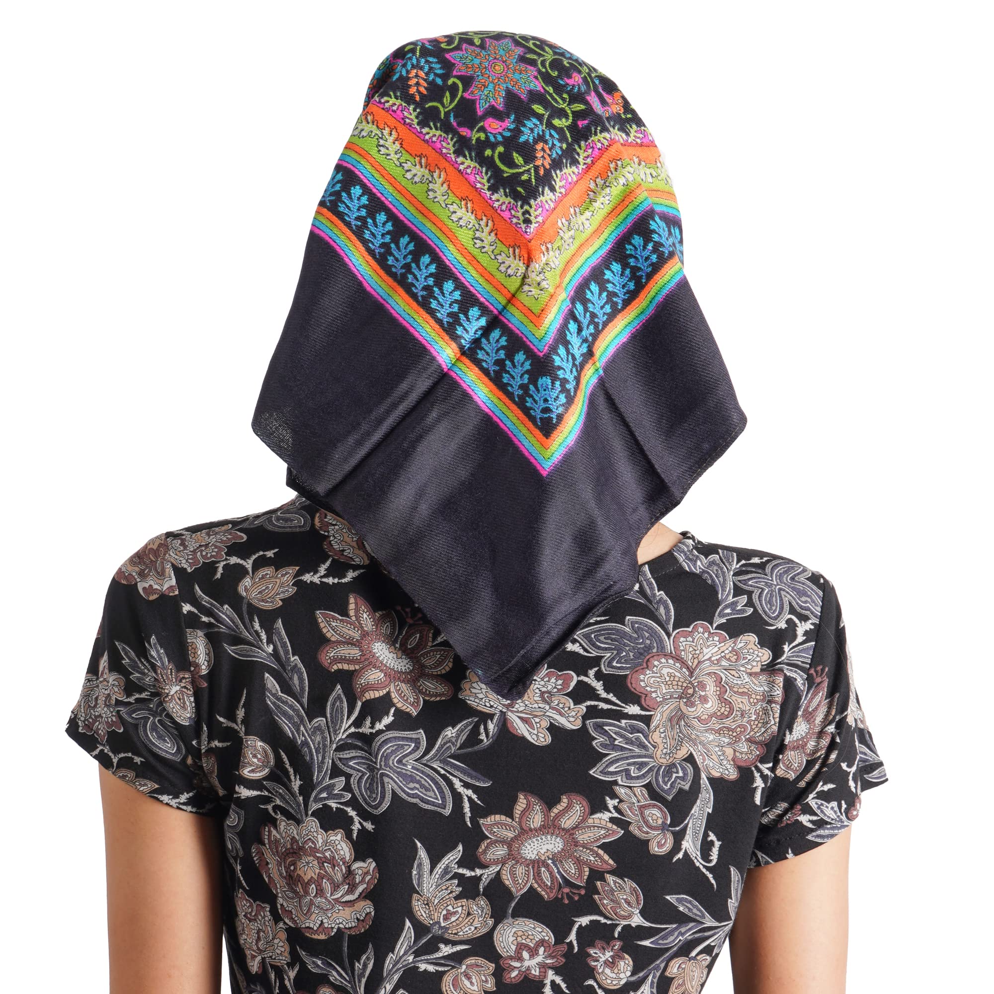 KETKAR Women Satin Square Scarf for Headwear Fashion Printing |Head Scarf Winter caps for Girls_Free Size(Pack OF 02,Black)