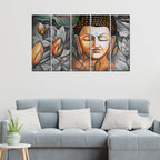 VIBECRAFTS Buddha Meditating 5 Pieces Canvas Wall Painting For Home | Office | Living Room | Gift (PTVC5Pcs4_8553)