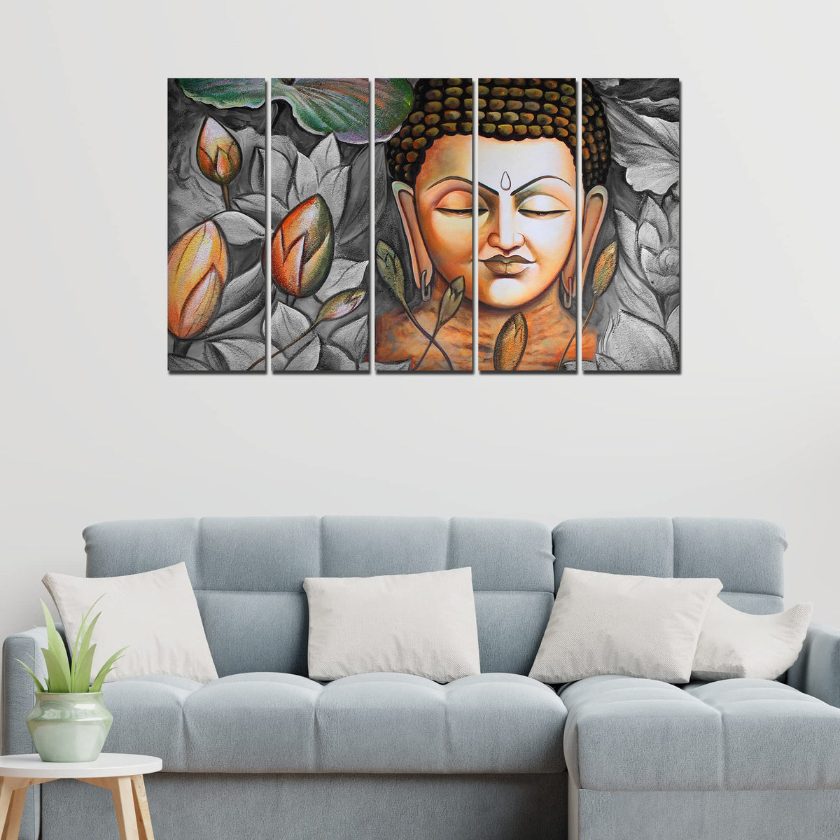 VIBECRAFTS Buddha Meditating 5 Pieces Canvas Wall Painting For Home | Office | Living Room | Gift (PTVC5Pcs4_8553)