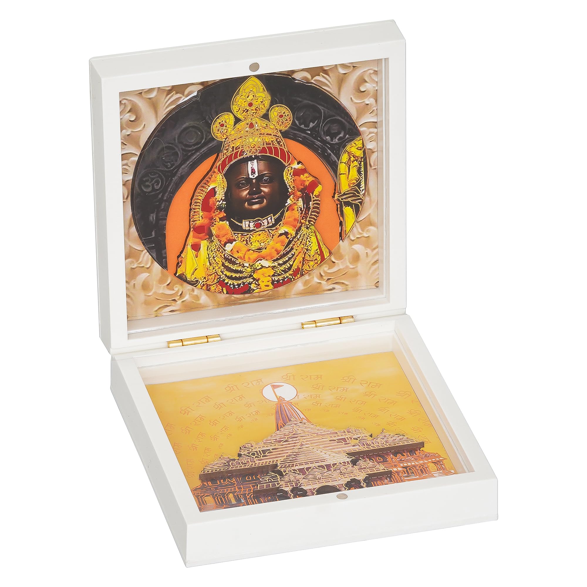 KUSHAL CREATIONS Ram Lala Face with Ram Mandir Model Charan Paduka Religious Prayer Box Pocket Temple | charan paduka Box Brown Colour with Antique Design