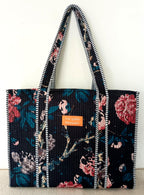 Cotton Tote bag for Women | Shoulder Bag | Durable Shopping bag | Reusable Grocery Bags | Eco friendly Bags| Handmade Cotton Bag | Stylish Quilted handBag |Vegan Tote Bag (Black MULTI)