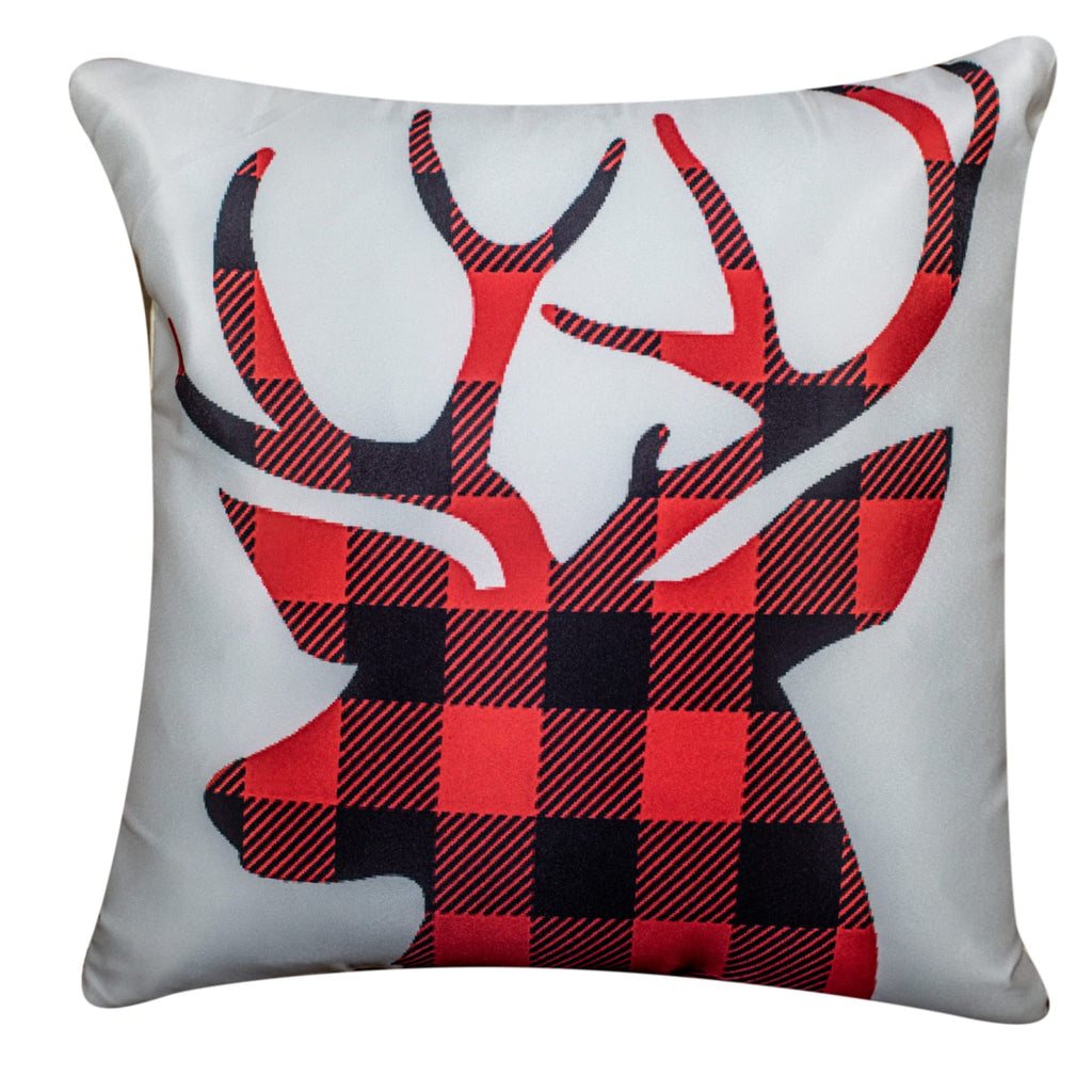 Vendola Decorative Merry Christmas 12 Inch x 12 Inch Cushion Covers Set of 5, Satin Cushion Cover for Sofa, Christmas Home Decor, White and Red Colour, Deer, Reindeer, Pine Tree Print, (12X12 Inches)