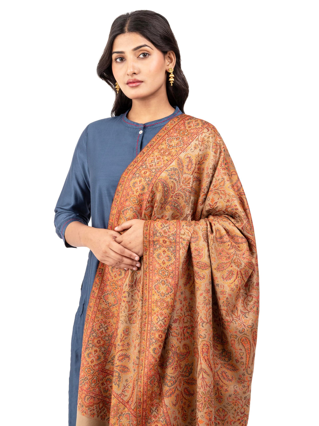 Naureen Women Faux Pashmina Kashmiri Jamawar Shawl, Warm and Soft, 40x80 inch