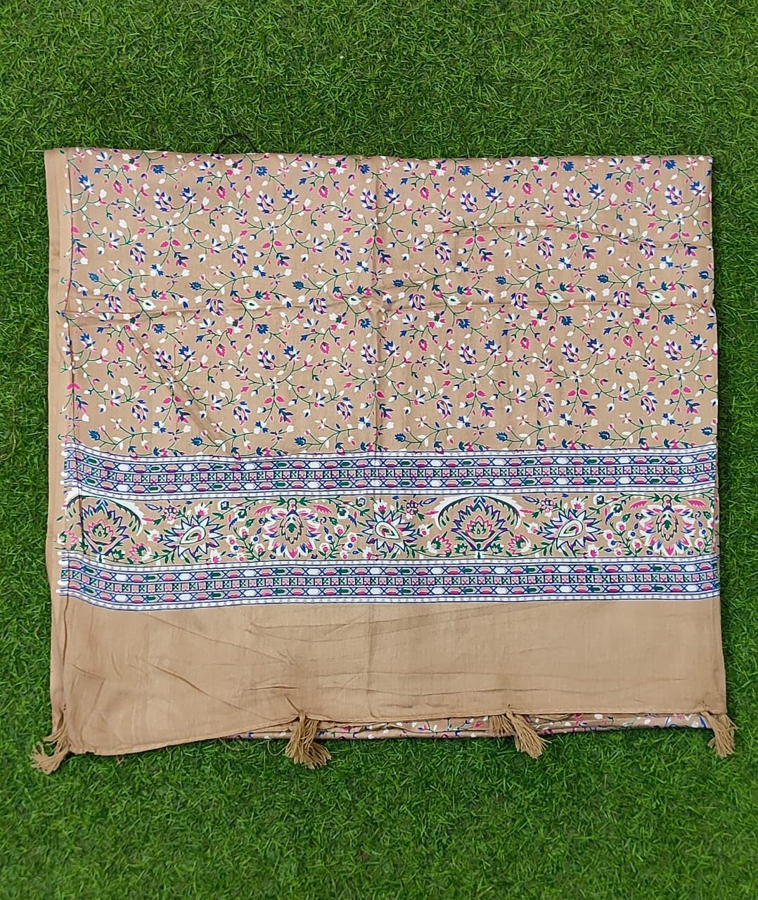 JAHAN TEXTILE Floral Printed Scarf for Women | Soft Lightweight Dupatta/Stole with Tassels | Elegant Ethnic & Casual Wear Wrap | Stylish Designer Shawl for All Seasons (Khakhi)