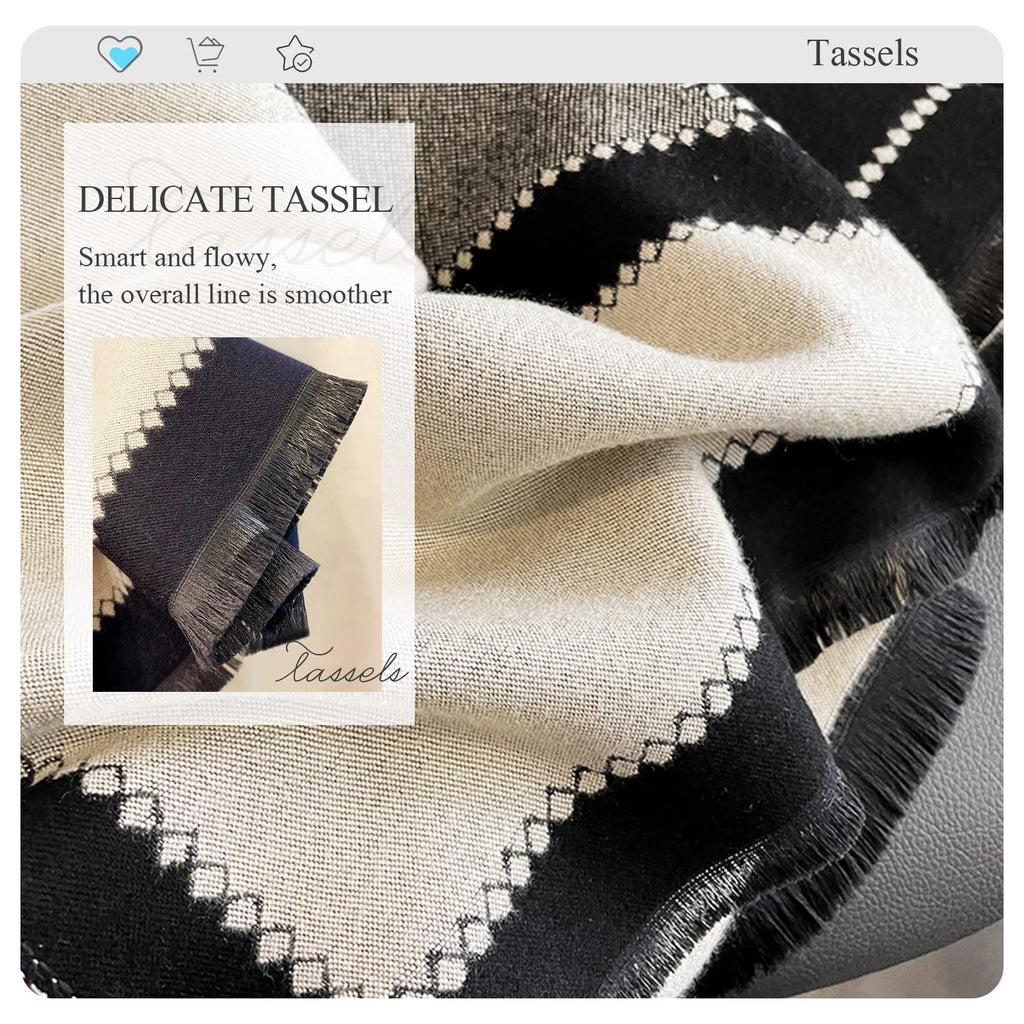 LumiSyne Winter Scarf Cashmere Shawl For Women Men Geometric Pattern Fashion Pashmina Scarves With Tassel Long Couple Style Scarf Cashmere Soft Warm Scarves Stole, Black/Beige, Talla única