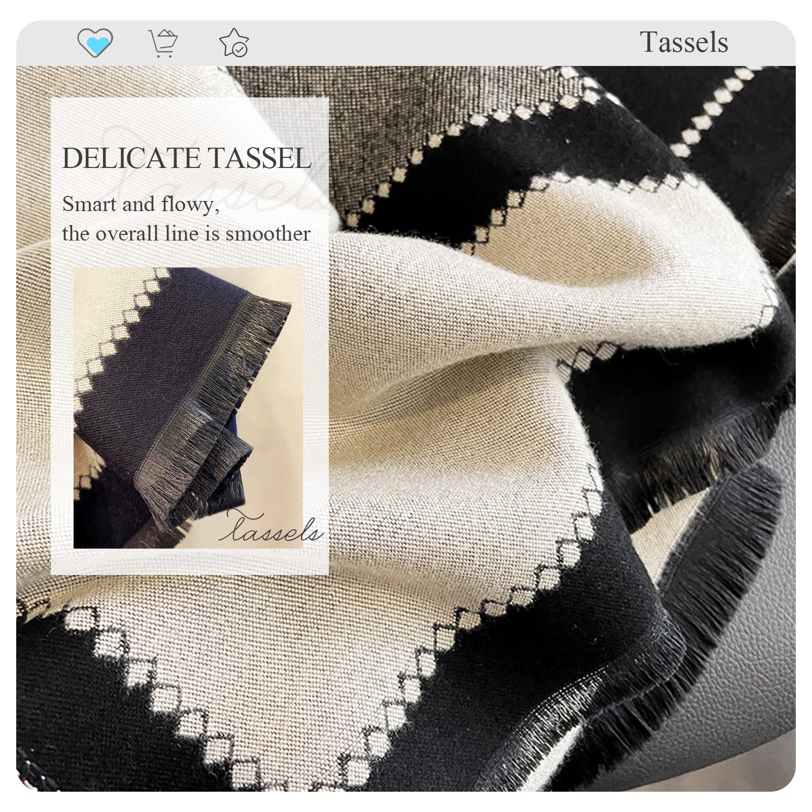 LumiSyne Winter Scarf Cashmere Shawl For Women Men Geometric Pattern Fashion Pashmina Scarves With Tassel Long Couple Style Scarf Cashmere Soft Warm Scarves Stole, Black/Beige, Talla única