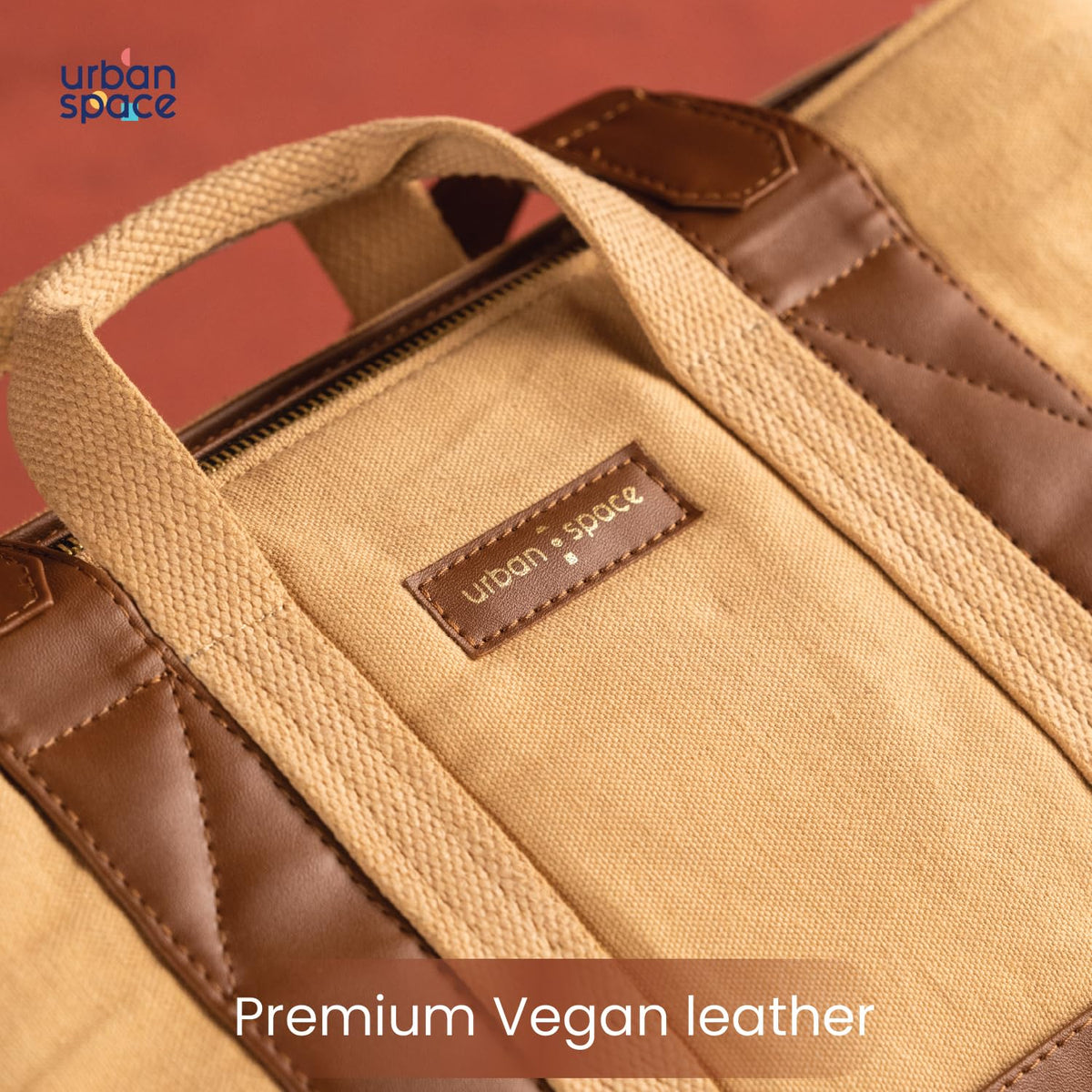 Urban Space Women Tote Bag | Canvas Handbag with Zip closure | Tote Bag for Office | Handcrafted Ladies Shoulder Purse for Office | Laptop bag | Padded Laptop space For Upto 16 - Soft brown