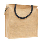 JUTEKA Front Zip Pocket Jute Bag for Lunch, Office, Grocery, Picnic, Tiffin, Shopping Hand Bag with padded cotton handles