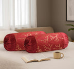 Stuffique Bolster Pillow Cover Set of 5, Round Cushion Cover - 16 x 32 inches, Maroon