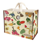 DOUBLE R BAGS Heavy Duty Cotton Canvas Grocery Shopping Bag | Eco-Friendly Cloth Tote for Vegetables, Milk, Fruits & Lunch | 44 x 20 x 33cm | 1 Compartment | Pack of 1 Fruit Print