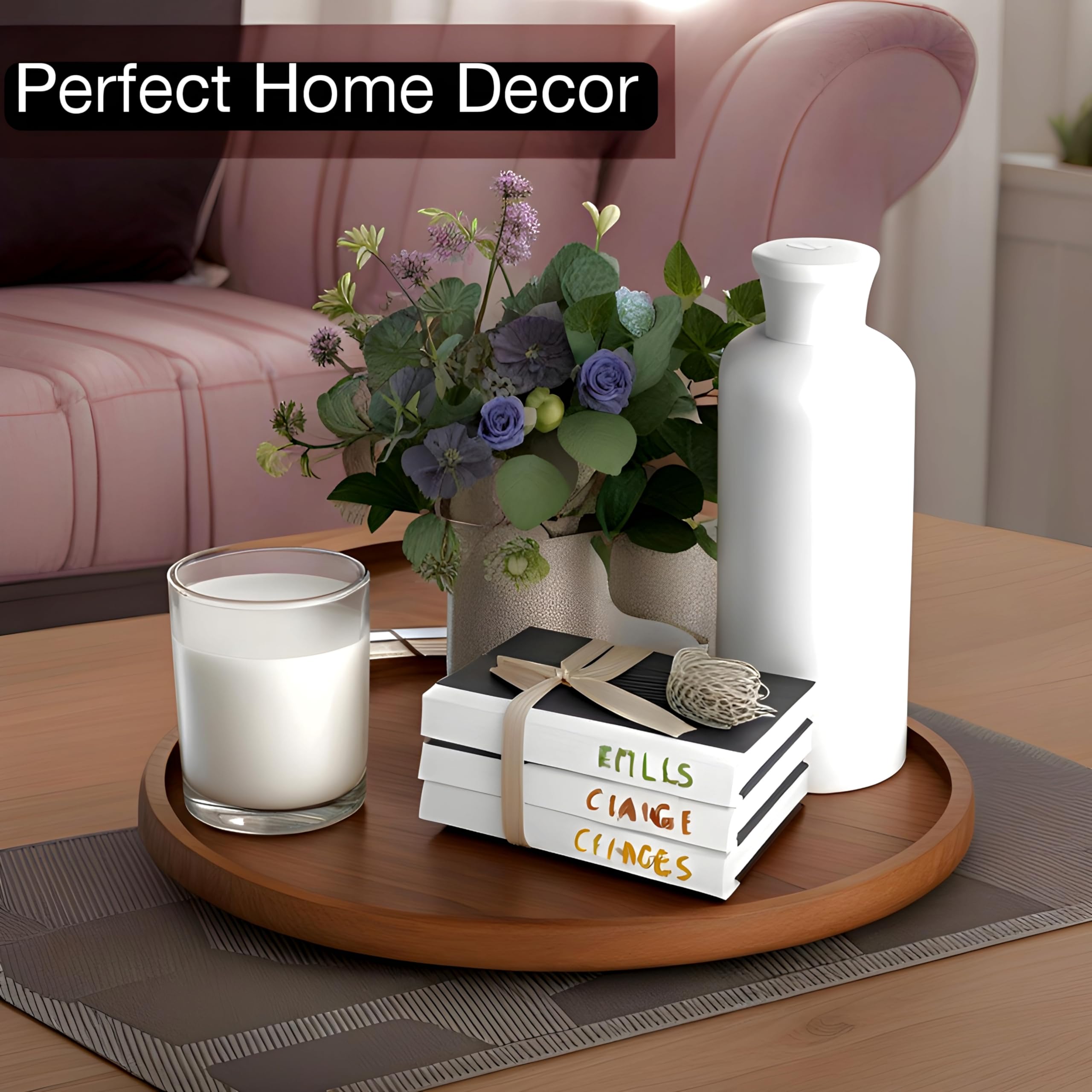 Dime Store Round Wood Tray for Coffee Table, Small Wooden Serving Tray, Decorative Trays for Home Decor (11.5 x 11.5 inches, Natural)