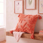 Furnistitchs Premium Decorative Throw Cushion Pillow Cover Boho Home Decor - Living Room Bedroom Couch Sofa Cushion Covers 16 inch x 16 inch (1, Peach Leaves)