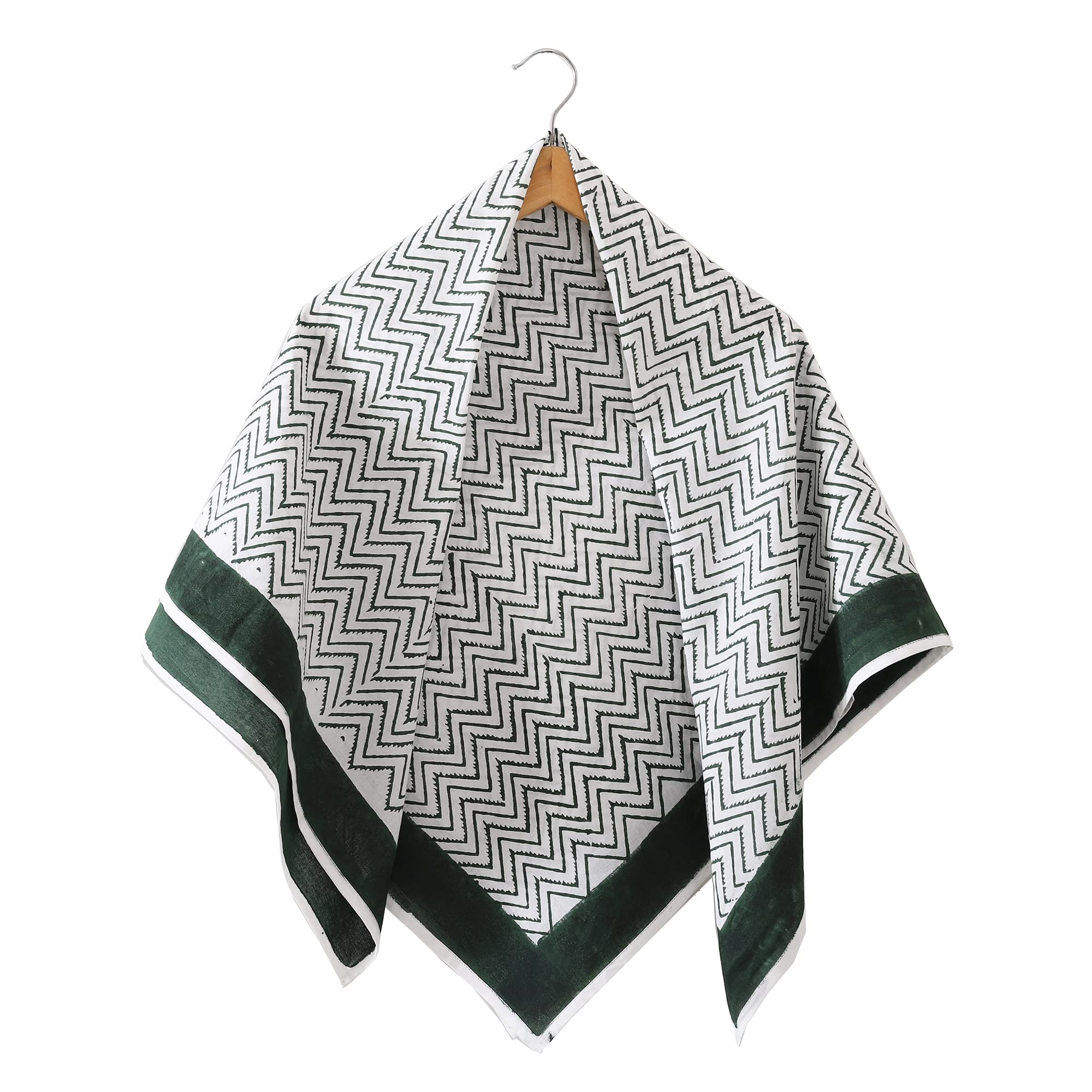 Ravaiyaa - Attitude is everything Sanganer Hand Block Printed Women's Scarves Pure Cotton Female Scarf Square Hijab Dupatta 40 X 40 Inch (White Green Chevron)
