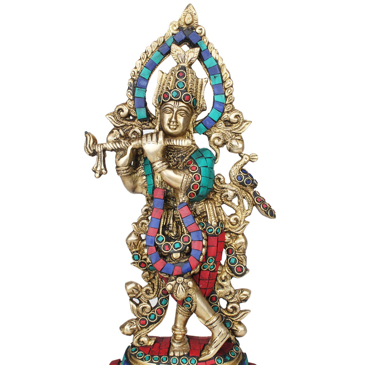 SVARUP Brass Lord Krishna Statue Krishan Playing Flute Home Decor for Living Room Pooja Gift Height 13 Inch