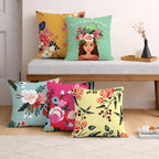 STITCHNEST Set of 5 Bloom & Positivity Collection Printed Jute Cushion Covers 16x16 Inches | Decorative Throw Pillow Covers for Sofa, Living Room, Bedroom | Perfect for Home Decor
