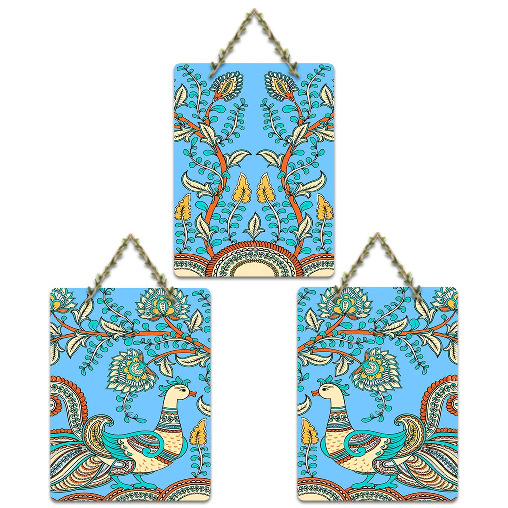 Artvibes Kalamkari Art Wooden Wall Hanger for Home Decor | Living Room | Wall Art Paintings | Wall Illustrations | Wall Accents | Door Hanging Art Items | Gift Items (WH_96160N), Set of 3