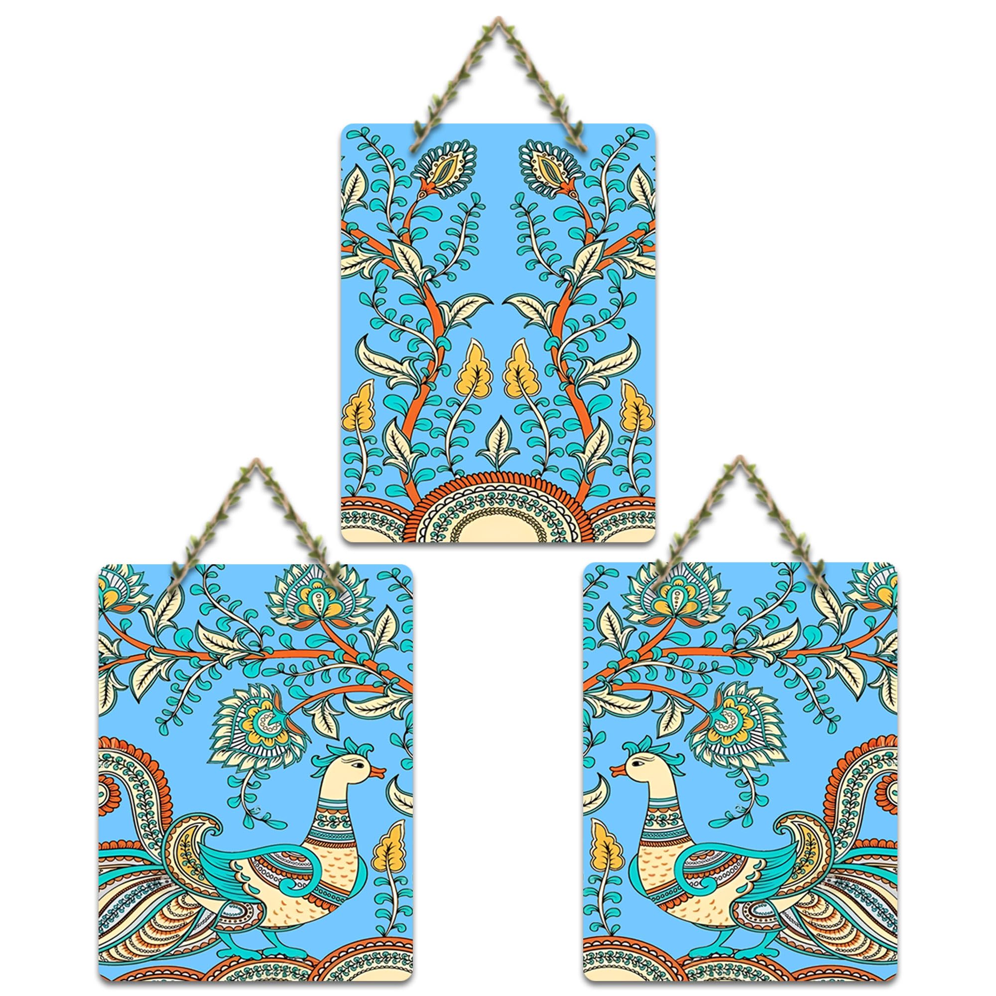 Artvibes Kalamkari Art Wooden Wall Hanger for Home Decor | Living Room | Wall Art Paintings | Wall Illustrations | Wall Accents | Door Hanging Art Items | Gift Items (WH_96160N), Set of 3