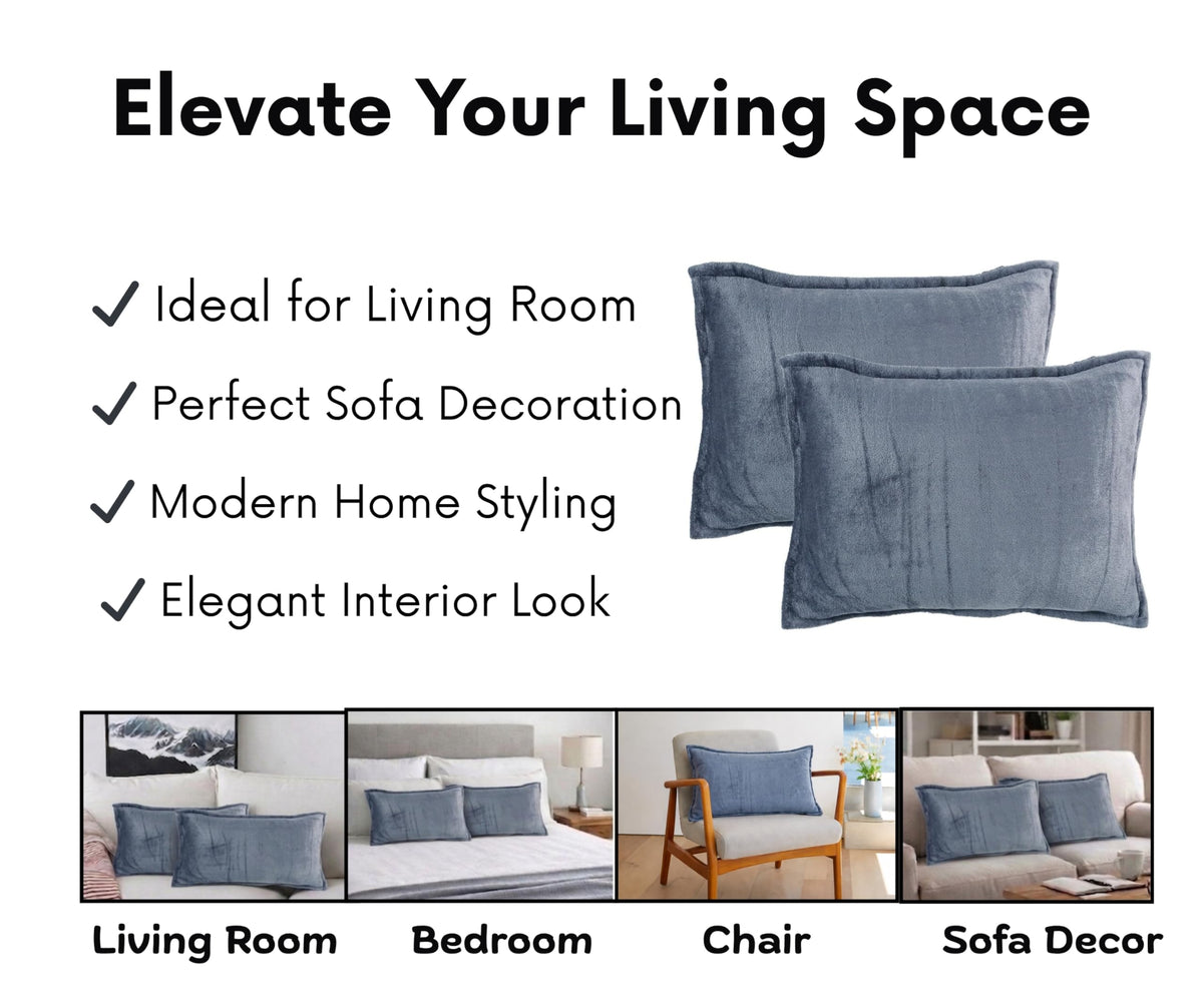 RD TREND® Velvet 250 GSM Rectangular 18x 28 Inches Cushion Covers Set of 2 | Throw Pillow Covers for Sofa, Bed & Living Room | Perfect for Home Décor Solid Grey