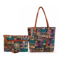 Women's Ethnic Printed Combo Tote Bag & Sling Purse Set with Multiple Zip Compartments, Leather Handles, Adjustable Strap, Spacious Shoulder Carry Handbag for Office, College,Travel & Daily Use (Blue)
