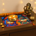 PRAKARTIK BY INDUARTS Dining Table Mats Set of 4 - Lamp Diwali Theme,Digital Print, Washable, Indoor/Outdoor, Heat-Proof, Water Resistant, Wipe & Clean (47X33 cm) Green & Blue Kafalo