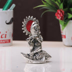 KridayKraft Lord Krishna On Shankh Metal Statue Bal Laddu Gopal Murti Playing Flute Decorative Showpiece for Pooja Room Home Office Decor Religious Idol Figurine for Study Table & Gifting Purpose