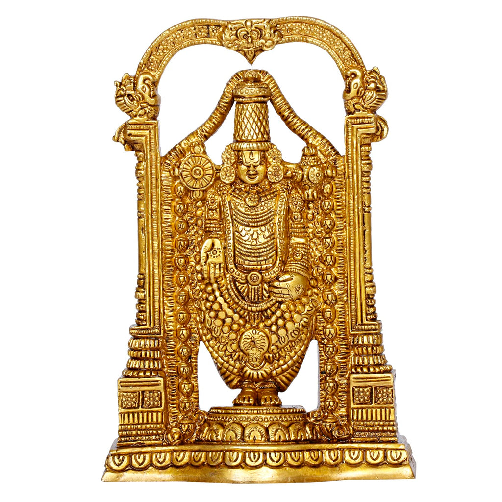 ARTVARKO Brass Tirupati Balaji Venkateshwara Idol Vishnu Chakra Namah Shankh Statue Murti Lord Srinivasa for Home Office Temple Decor Gift 8 Inch
