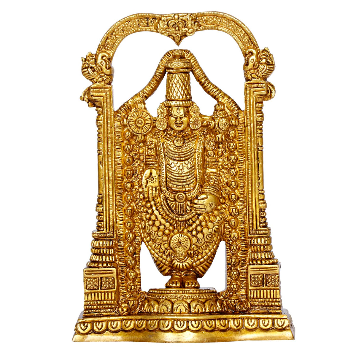 ARTVARKO Brass Tirupati Balaji Venkateshwara Idol Vishnu Chakra Namah Shankh Statue Murti Lord Srinivasa for Home Office Temple Decor Gift 8 Inch
