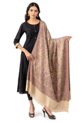 Naureen Women Faux Pashmina Kashmiri Jamawar Shawl, Warm and Soft, 40x80 inch (Ivory)