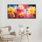 VIBECRAFTS Homcraft Beautiful Yellow Flower 3 Pieces Canvas Wall Painting Fitted With Wooden Frame For Home | Office | Living Room | Gifts(PTVC3Pcs3_11516)