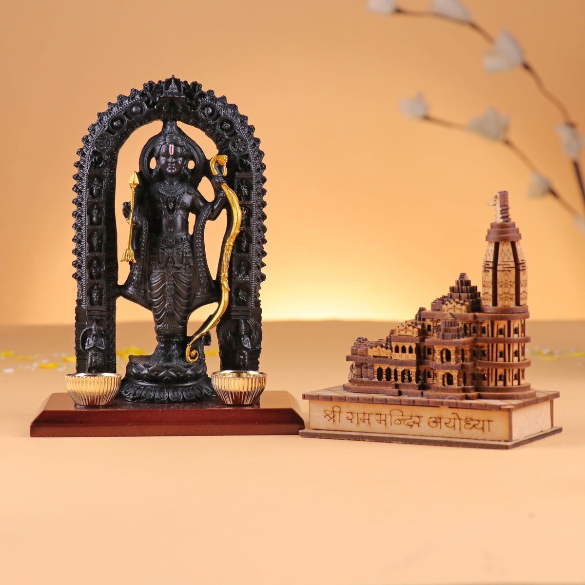 FlowerAura Divine Religious Handcrafted 3D Model of Ayodhya Shri Ram Mandir With Lord Shri Ram Lala Ji Showpiece Figurine For Home Temple, Home Decor, Diwali Gift, Religious Event Gift & Blessing Gift