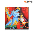 VIBECRAFTS 3 Pieces Beautiful Radha Krishna Canvas Wall Painting Fitted With Wooden Frame For Home | Office | Living Room | Gifts (PTVC3Pcs1_9545)