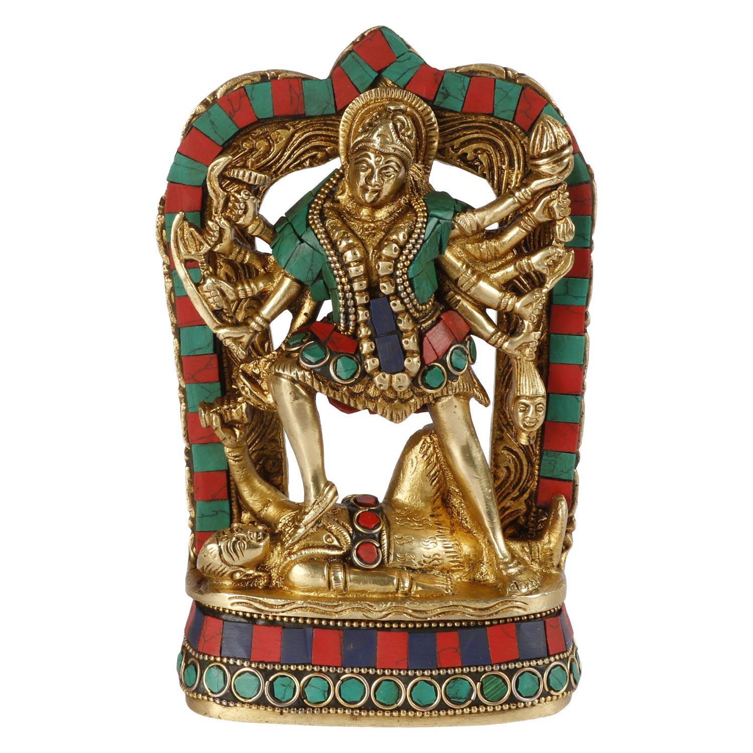 ARTVARKO Kali Maa Murti Brass Maha Kali Ten Legs Mahakali Kalika Maa Statue Idol Puja Murti Decor 4.5x6 Inches