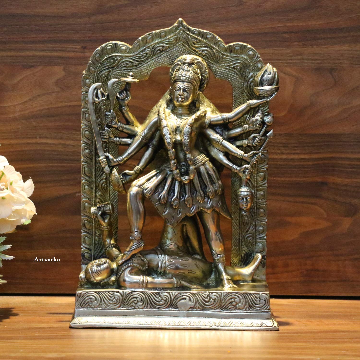 ARTVARKO Brass Kali Maa Murti | Maha Kali | Mahakali | Kalika Maa Statue Sculpture Idol Murti Decor Size Height 11.5 Inches