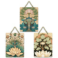 Artvibes Sacred Elephant & Artistic Lotus Modern Art Wooden Art Decoration Item for Living Room | Aesthetic Decor | Graphic Artwork | Wall Poster | Sceneries | Unique Gift Items (WH_96188N), Set of 3