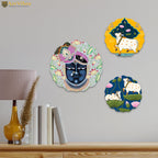 Artvibes Shrinath Ji & Sacred Cow Pichwai Art Round Shape MDF Wooden Wall Decor Items | Living Room | Handcrafted Art | Wall Illustrations | Art Print | Aesthetic Wall Art | Gift (WH_8803NN), Set of 2