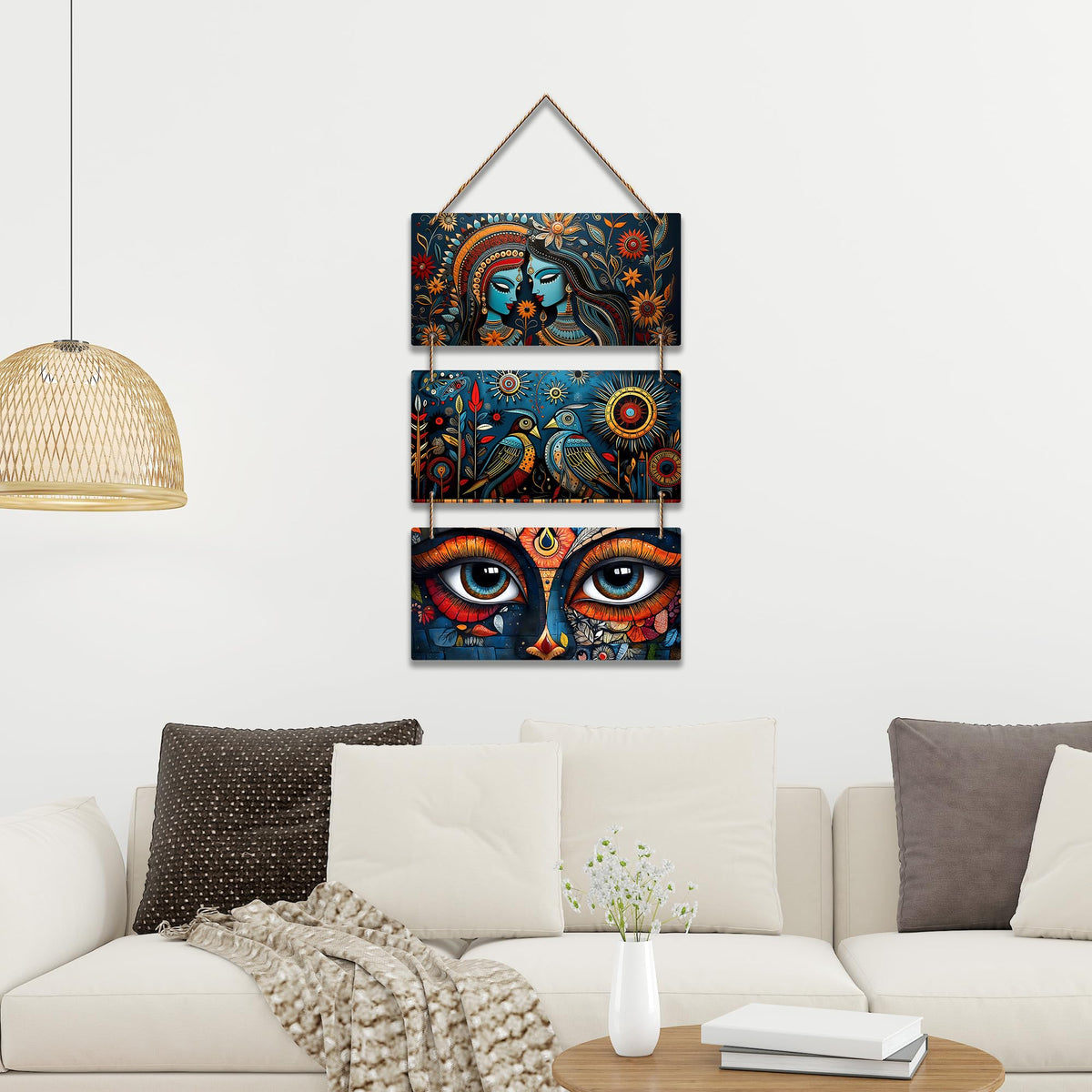 Artvibes Modern Indian Folk & Mystical Fusion Art Wooden Wall Hanger for Home Decor | Modern Decoration Items | Handcrafted Art | Wall Illustrations | Aesthetic Wall Hanging | Ideal Gifts (WH_9444N)