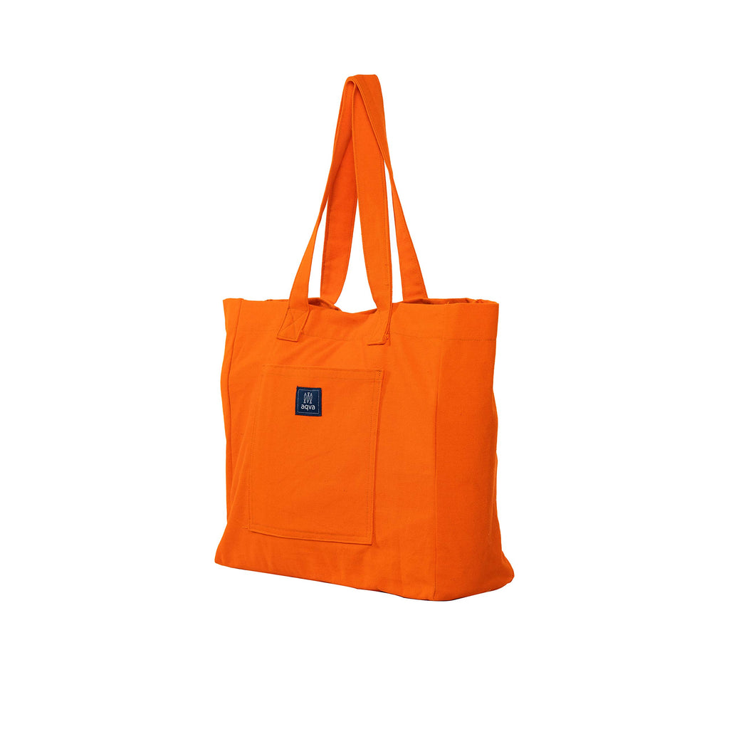 AQVA Cotton Canvas Tote Bag for Women & Girls | Shoulder Bag with Magnetic Button Closure & Solid Colour | Multipurpose Shopping, Travel, Beach, Office Bag | Good Gift Choice for Women (Orange)