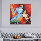 VIBECRAFTS 3 Pieces Beautiful Radha Krishna Canvas Wall Painting Fitted With Wooden Frame For Home | Office | Living Room | Gifts (PTVC3Pcs1_9545)