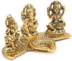 KridayKraft Laxmi Saraswati Idol Action Decorative Platter with Diya and Agarbatti Stand Diwali Gift,Metal,Standard,1 Piece