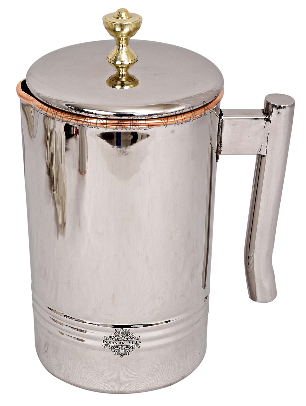 Indian Art Villa Steel Copper Carafes with Brass Knob, Serving Water Home Restaurant, 2000 ML