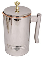 Indian Art Villa Steel Copper Carafes with Brass Knob, Serving Water Home Restaurant, 2000 ML