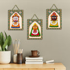 Artvibes Jagannath Balabhadra Subhadra Decorative Wall Art MDF Wooden Wall Hanger for Home | Art For Wall | Door Decoration Items | Wall Poster | Paintings For Wall | Unique Gift (WH_96165N), Set of 3