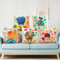 GLUN® Set of 5 Polycotton Cushion Covers, Multicolour Bohemian Elephant Print, 16 x 16 Inch Size Covers, Playful Cushion Covers for Sofa & Living Room Decor
