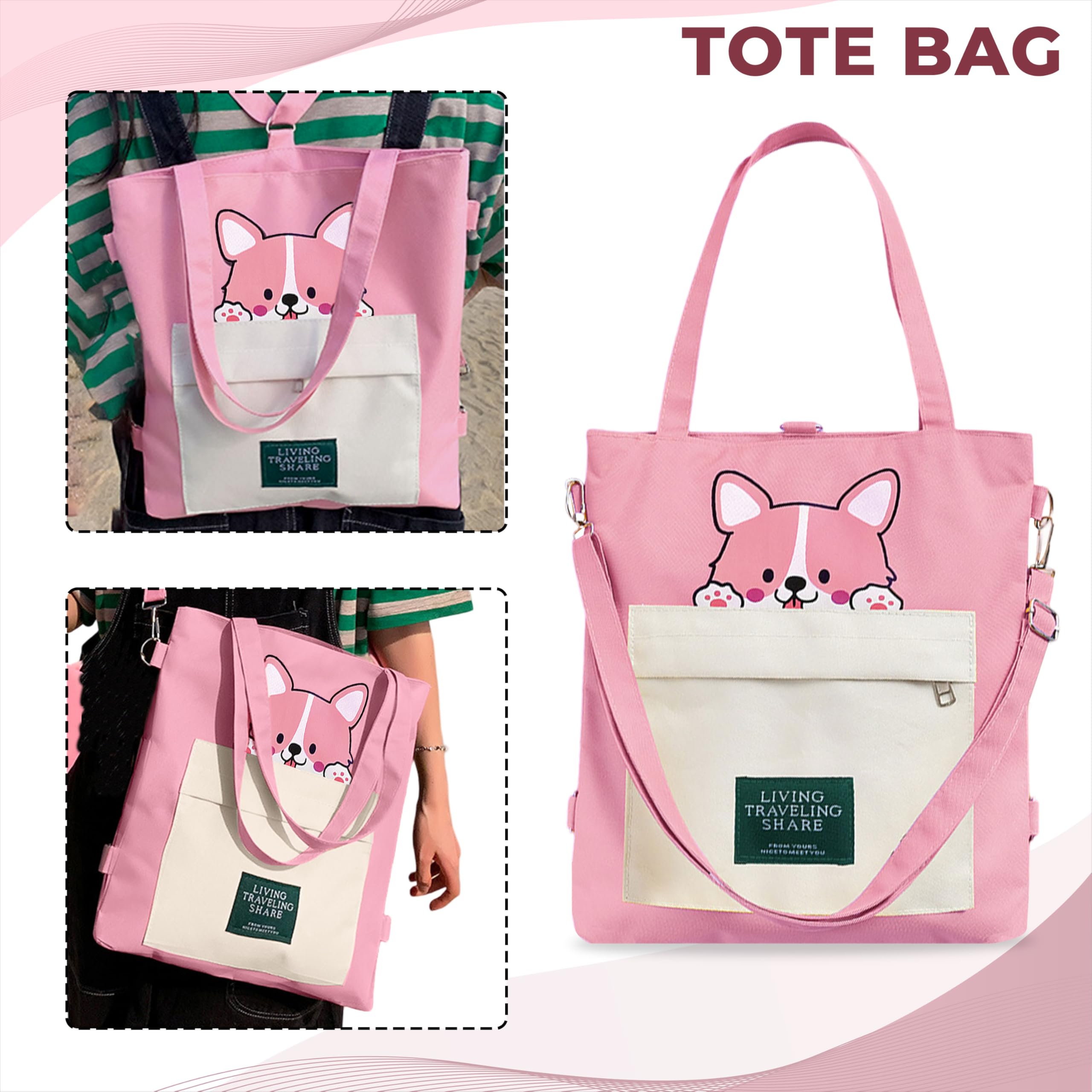 Kraptick Tote Bags – Stylish Shoulder Tote Bag for Everyday Use For Women Compact Reusable Perfect as a Grocery Tote Bag, Shopping Bags for Grocery (Pink)